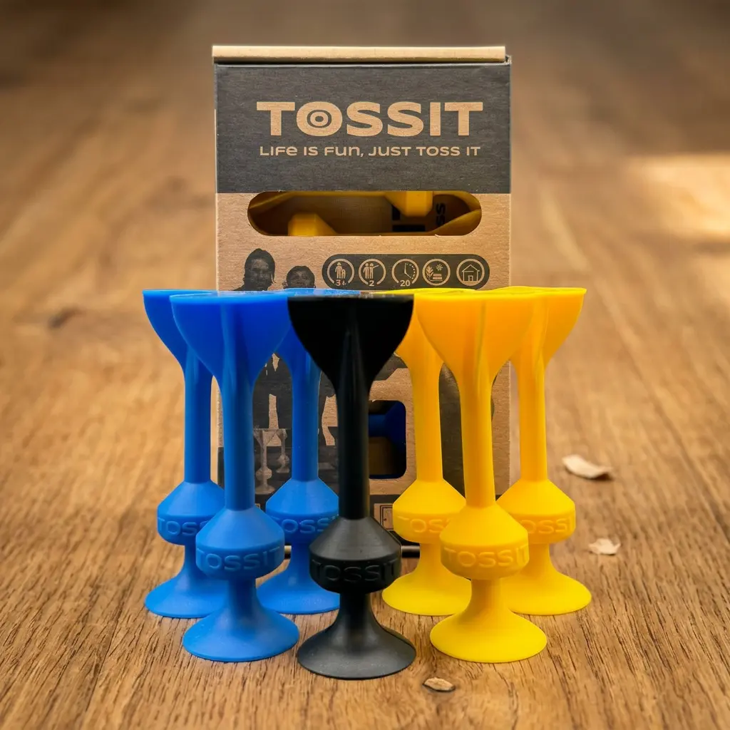TOSSIT Game: Blue & Yellow Silicone Suction Cup Darts for All Ages