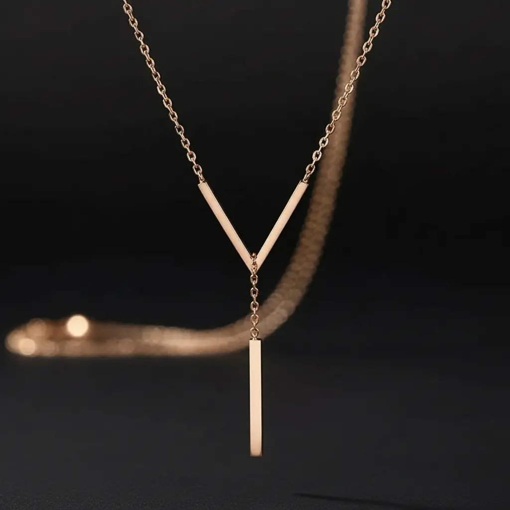 Stainless Steel Tassel V-Shape Pendant Necklace – Dainty Everyday Jewelry