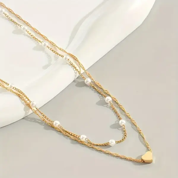 Double Layer Pearl & Love Necklace