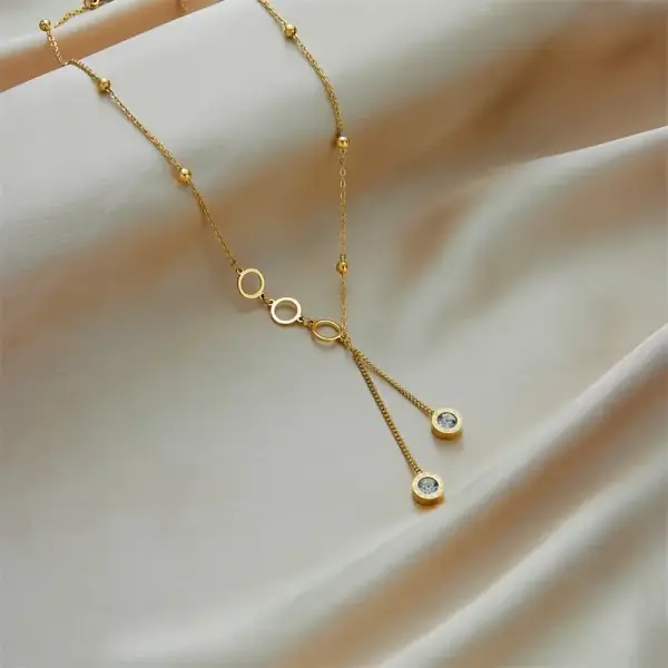 Golden Stainless Steel Circle Pendant Necklace
