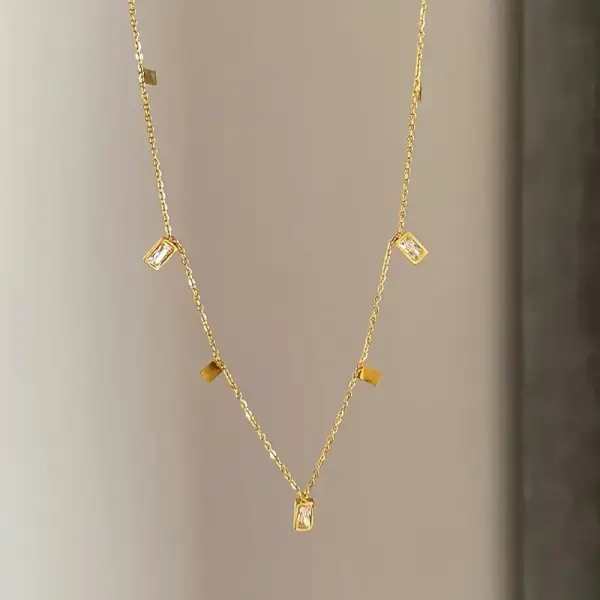 A Stylish Square Zirconia Tassel Necklace