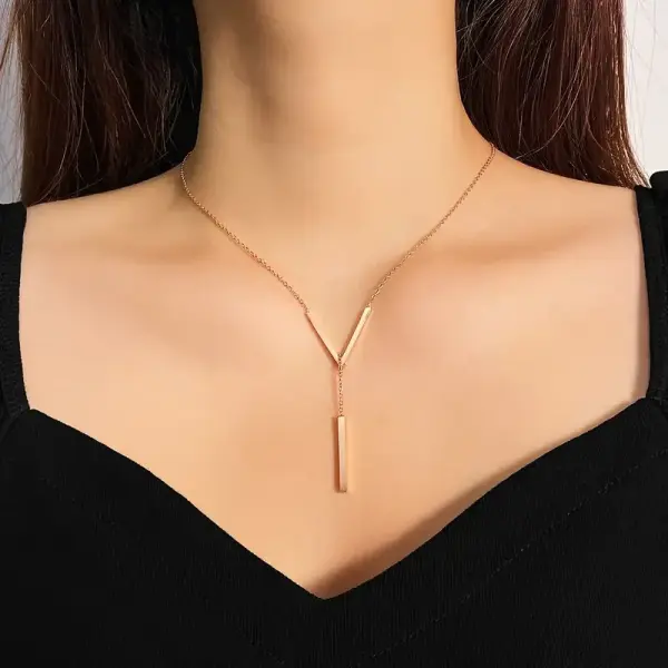 Tassel V-shaped Pendant Stainless Steel Necklace
