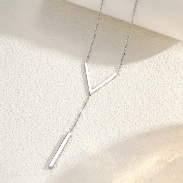 Tassel V-shaped Pendant Stainless Steel Necklace