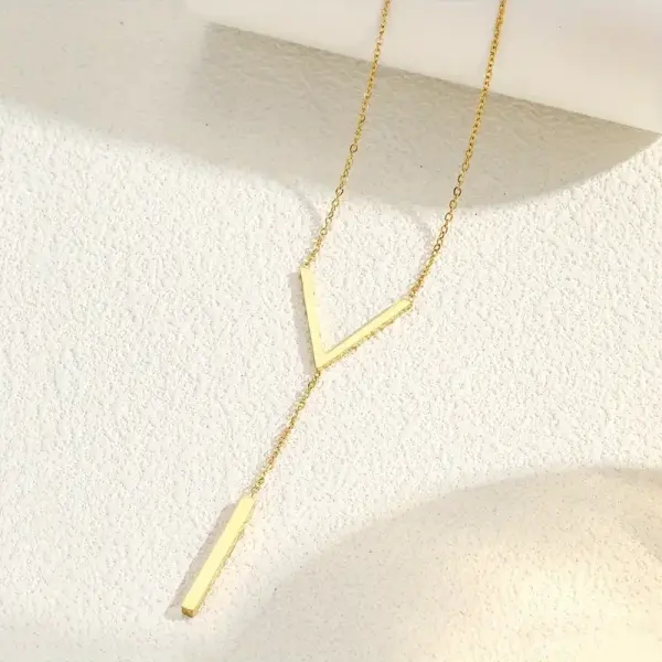 Tassel V-shaped Pendant Stainless Steel Necklace