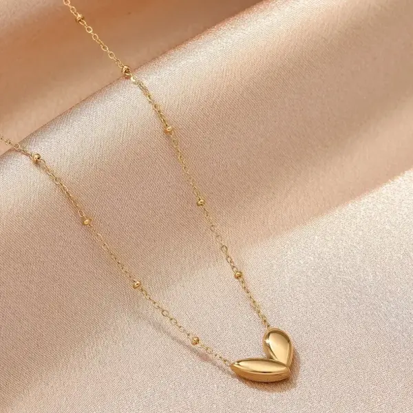 Golden Stainless Steel Heartbeat Pendant Necklace