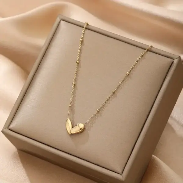 Golden Stainless Steel Heartbeat Pendant Necklace