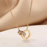 Stainless Steel Double Ring Roman Numeral Pendant Necklace