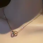 Stainless Steel Roman Numeral Double Ring Pendant Necklace - Durable & Elegant