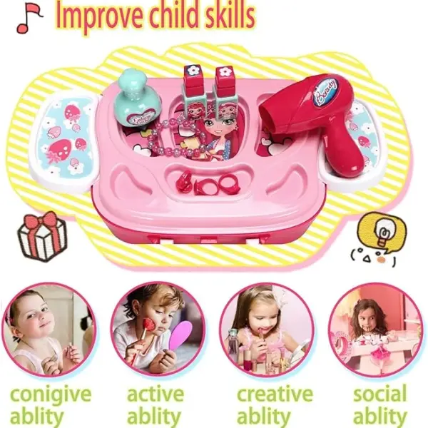 Girls Beauty Makeup Toy Set with Carry Case – Mirror & Hair Dryer