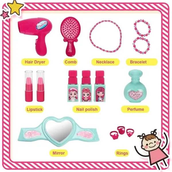 Girls Beauty Makeup Toy Set with Carry Case – Mirror & Hair Dryer