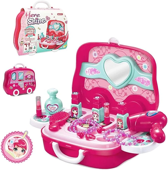 Girls Beauty Makeup Toy Set with Carry Case – Mirror & Hair Dryer