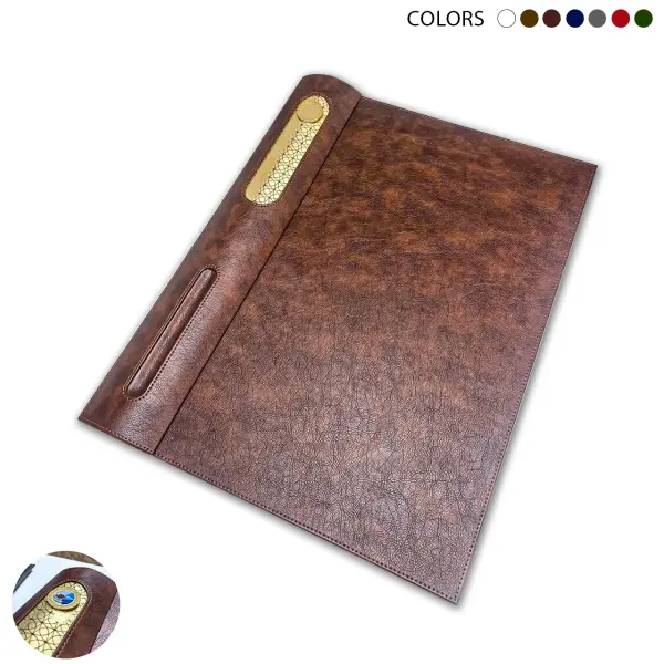 Luxury Brown Leather Office Desk Set with Gold Accents — Desk Organizer Collection