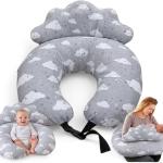 PLUSH Nursing Pillow for Breastfeeding & Baby Support with Back Clutch – Multi-Use for Feeding, Carrying & Sitting Baby, Soft 100% Cotton Removable Washable Cover