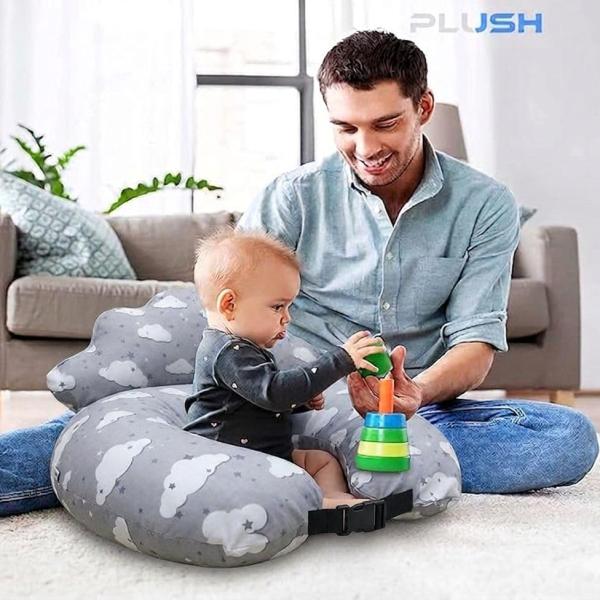 PLUSH Nursing Pillow for Breastfeeding & Baby Support with Back Clutch – Multi-Use for Feeding, Carrying & Sitting Baby, Soft 100% Cotton Removable Washable Cover