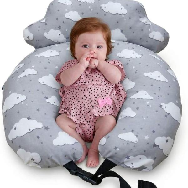 PLUSH Nursing Pillow for Breastfeeding & Baby Support with Back Clutch – Multi-Use for Feeding, Carrying & Sitting Baby, Soft 100% Cotton Removable Washable Cover