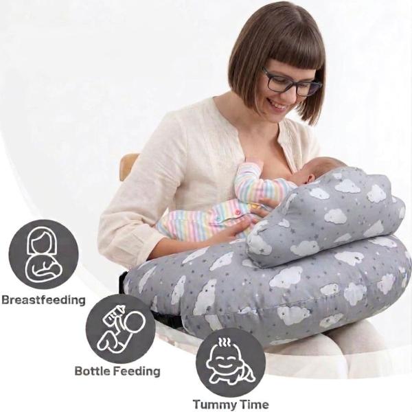 PLUSH Nursing Pillow for Breastfeeding & Baby Support with Back Clutch – Multi-Use for Feeding, Carrying & Sitting Baby, Soft 100% Cotton Removable Washable Cover