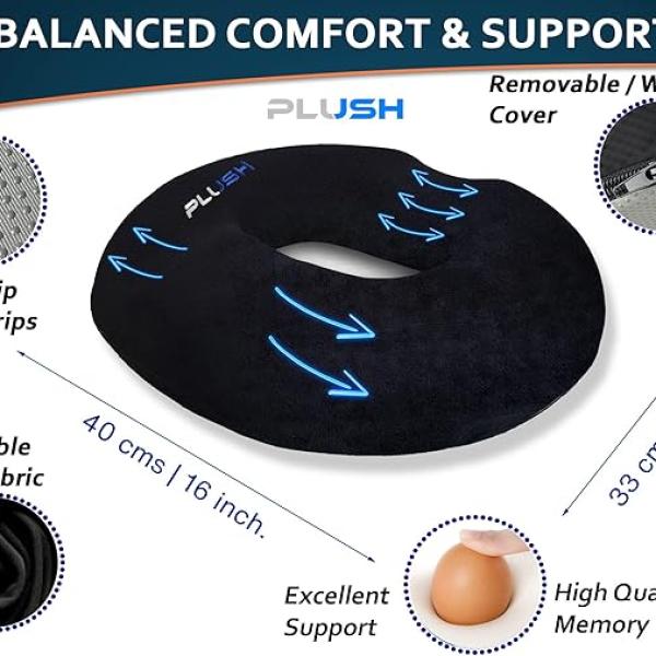 Plush Donut Pillow Seat Cushion: Memory Foam for Tailbone, Hemorrhoids, Sciatica & Post-Natal Relief