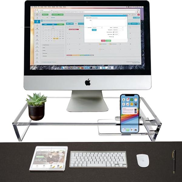Creative Planet Premium Clear Acrylic Monitor Stand Riser with Phone Holder for Laptop & Desktop Organization