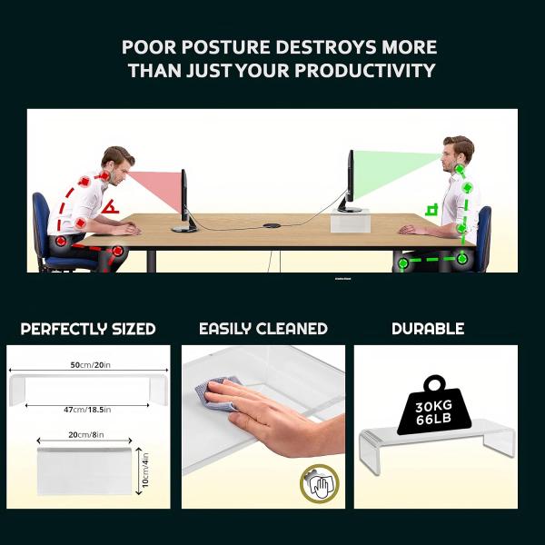 Premium Acrylic Laptop & Monitor Riser with Integrated Phone Stand - Ideal for Home Office