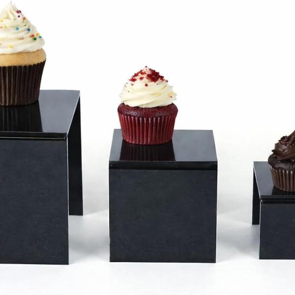 Black Acrylic Rectangle Display Risers - Set of 3 Heights (3", 4", 5")