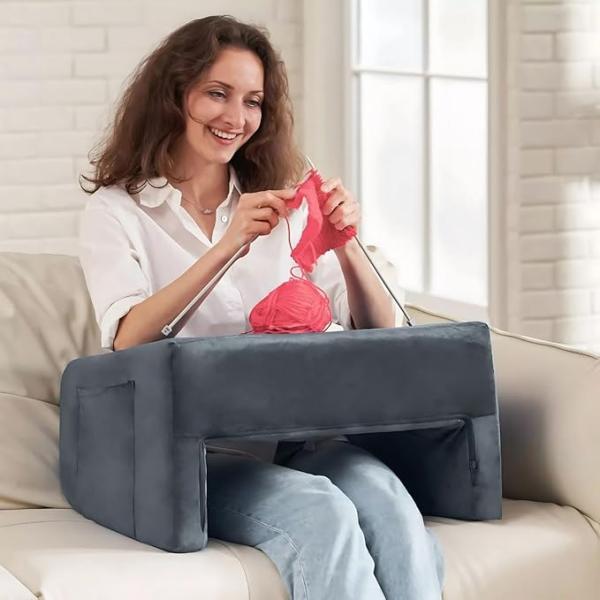 PLUSH Reading Pillow & Lap Desk for Gaming, Laptop - Large with Cup Holder, Grey