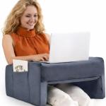 PLUSH Reading Pillow & Lap Desk for Gaming, Laptop - Large with Cup Holder, Grey