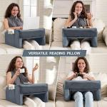 PLUSH Reading Pillow & Lap Desk for Gaming, Laptop - Large with Cup Holder, Grey