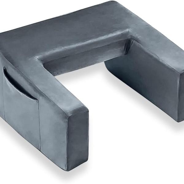 PLUSH Reading Pillow & Lap Desk for Gaming, Laptop - Large with Cup Holder, Grey