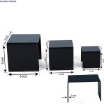 Black Acrylic Square Display Risers - Set of 3 (3", 4", 5") for Figures, Desserts & More