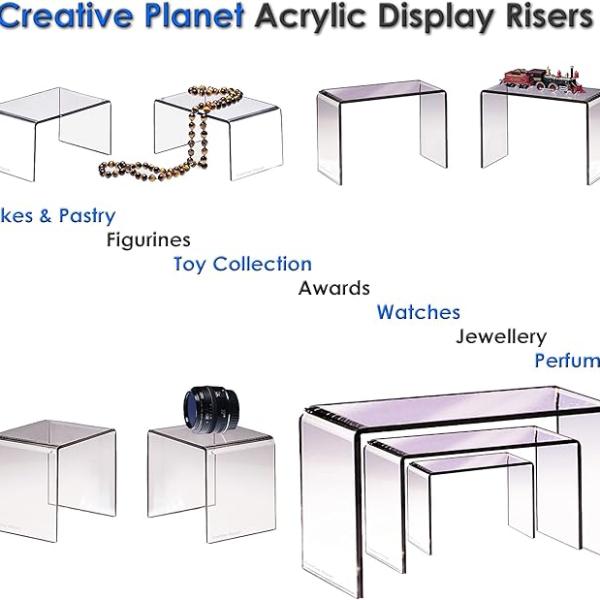 Acrylic Display Riser Stand - Rectangle Organizer for Figurines, Food, & Jewelry (3", 4", 5")