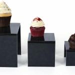 Black Acrylic Square Display Risers - Set of 3 (3", 4", 5") for Figures, Desserts & More