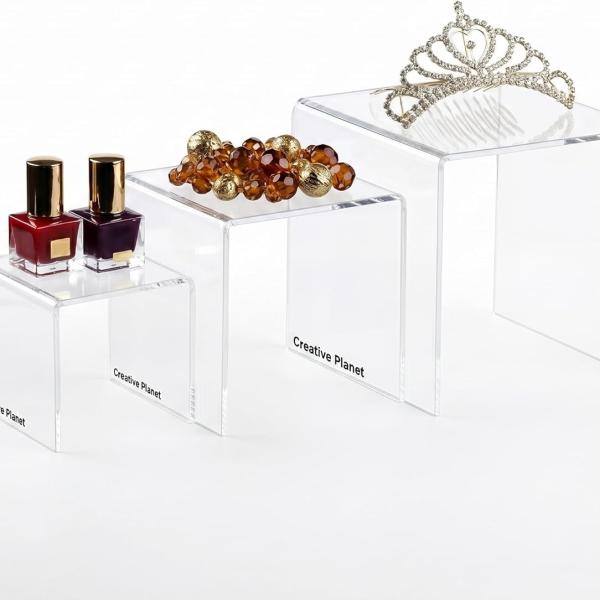 Clear Acrylic Display Riser Set - Square (3", 4", 5") for Figurines & Desserts
