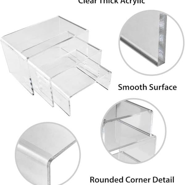 Acrylic Display Riser Stand - Rectangle Organizer for Figurines, Food, & Jewelry (3", 4", 5")