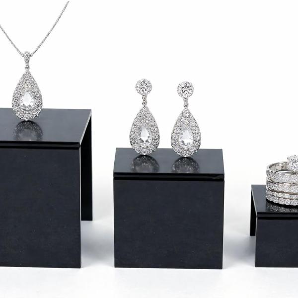 Black Acrylic Square Display Risers - Set of 3 (3", 4", 5") for Figures, Desserts & More