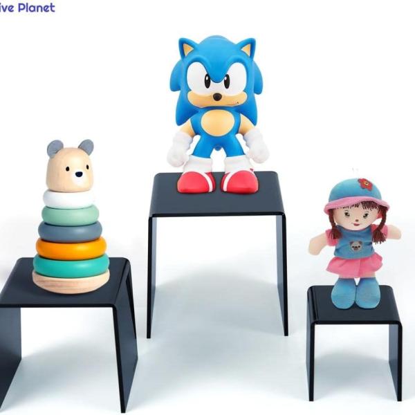 Black Acrylic Square Display Risers - Set of 3 (3", 4", 5") for Figures, Desserts & More