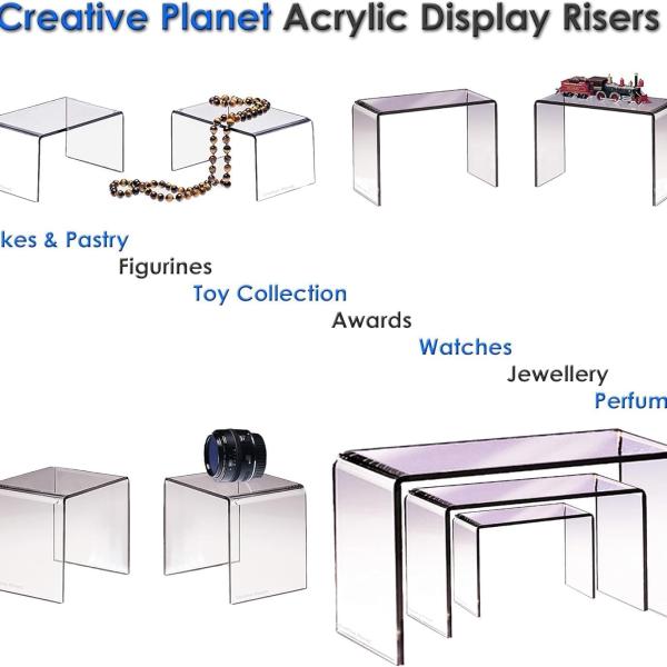 Black Acrylic Square Display Risers - Set of 3 (3", 4", 5") for Figures, Desserts & More