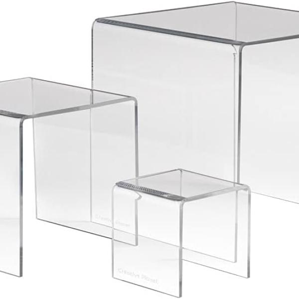 Clear Acrylic Display Riser Set - Square (3", 4", 5") for Figurines & Desserts