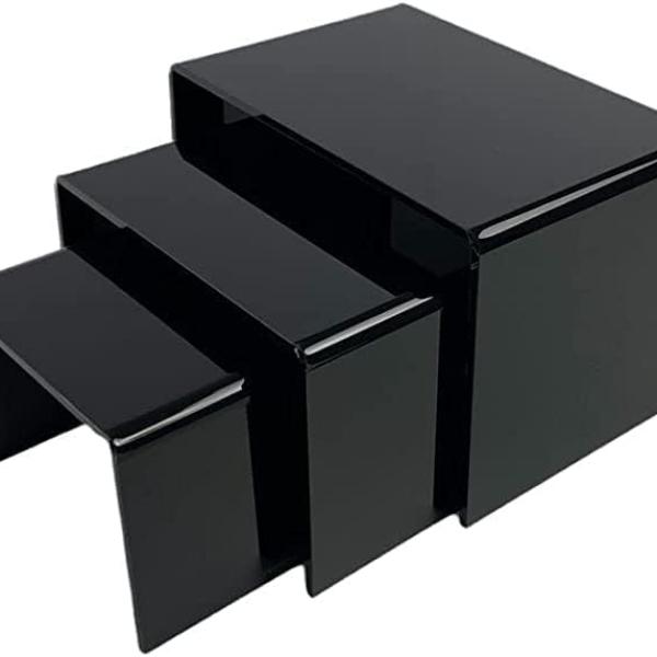 Black Acrylic Square Display Risers - Set of 3 (3", 4", 5") for Figures, Desserts & More