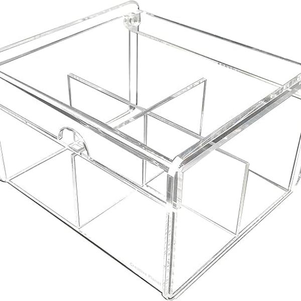 Clear Acrylic Tea Bag Organizer Box with Lid - 4 Compartments for Tea, Condiments & Crafts