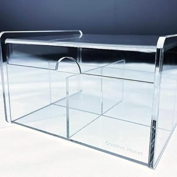 Clear Acrylic Tea Bag Organizer Box with Lid - 4 Compartments for Tea, Condiments & Crafts