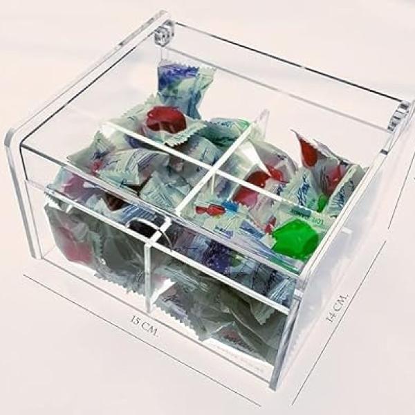Clear Acrylic Tea Bag Organizer Box with Lid - 4 Compartments for Tea, Condiments & Crafts