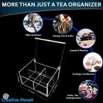 Clear Acrylic Tea Bag Organizer Box with Lid - 4 Compartments for Tea, Condiments & Crafts